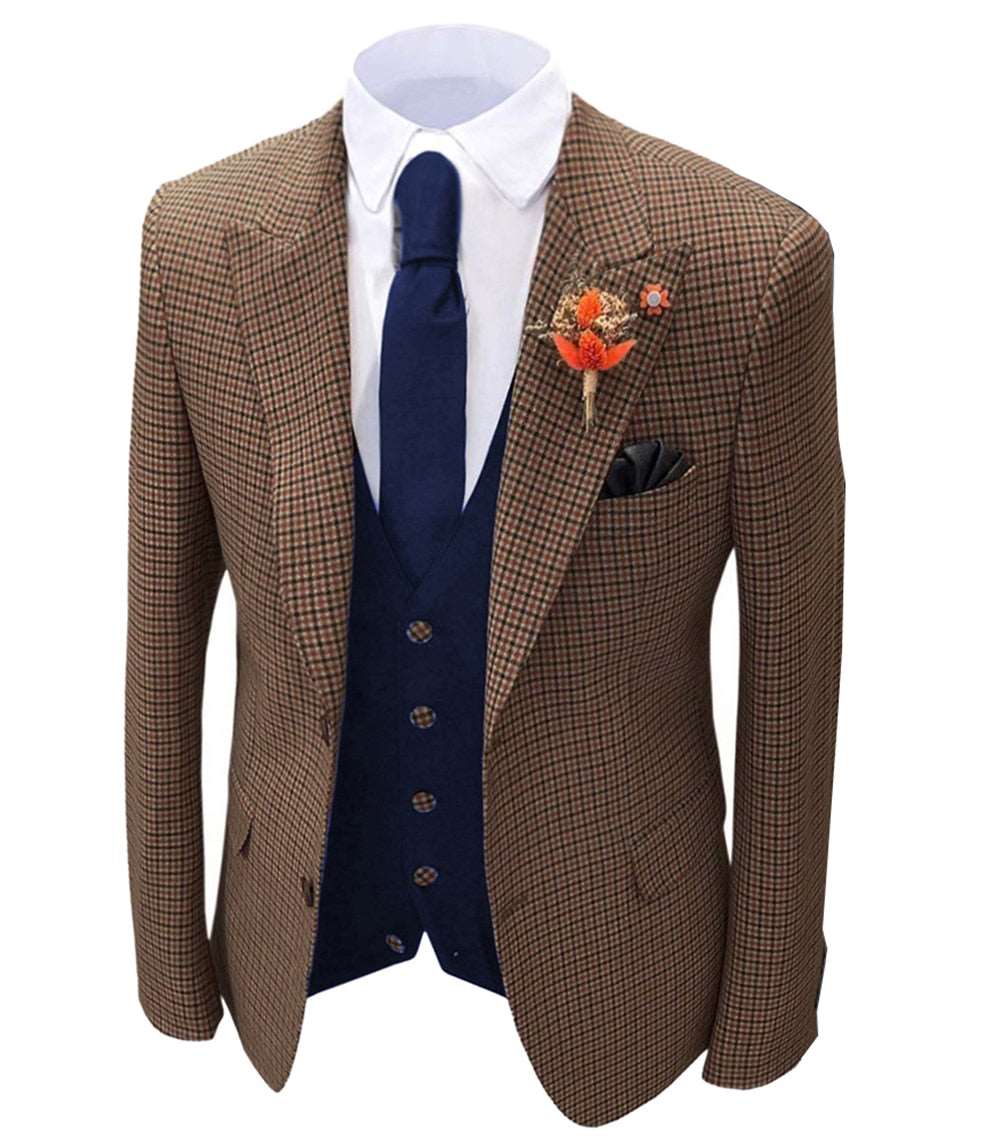 1 piece Orange Men's Plaid Wool Tweed Blazer Groomsmen Tuxedo